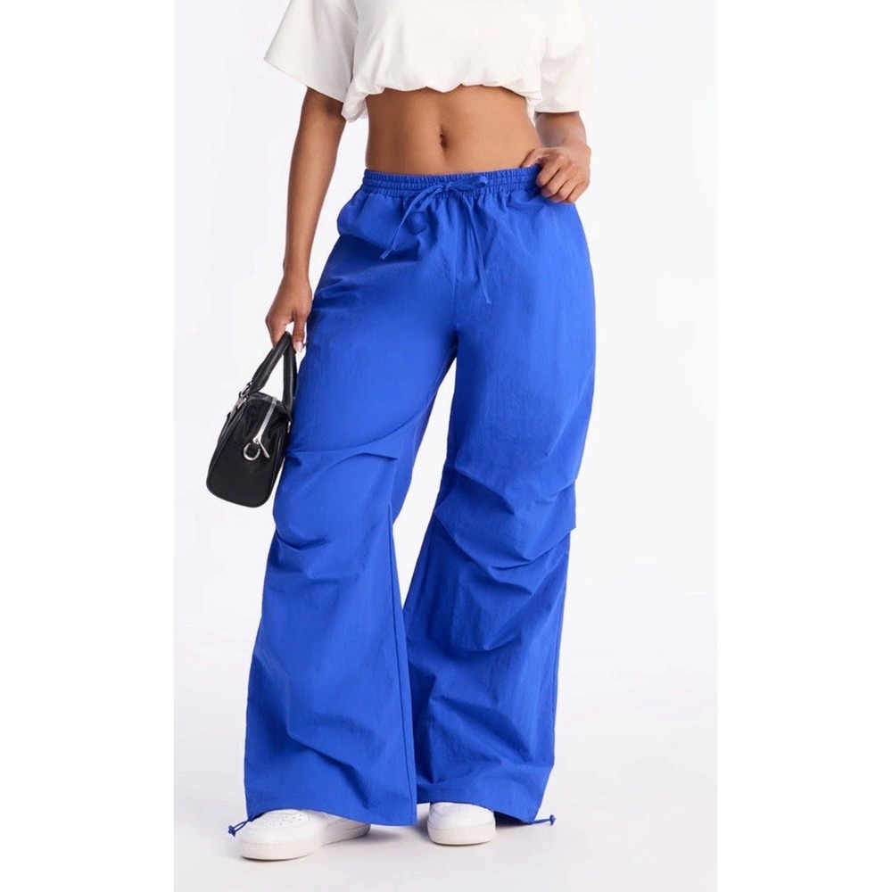 Fashion Nova Making Moves Windbreaker Track Pants Women's XS Drawstring Blue NWT